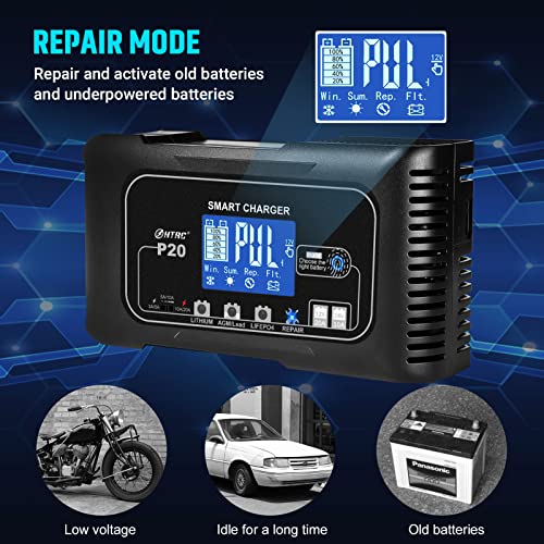 20Amp 12 24V Smart Car Battery Charger Fully Automatic Maintainer (20 Amp Lithium Battery Charger)