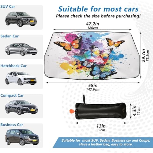 Car Front Windshield Sunshade (Colorful Beautiful Butterflies)