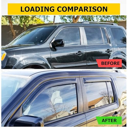 Window Visors Rain Guards Smoke Color for 2009 (2009-2015 Honda Pilot)
