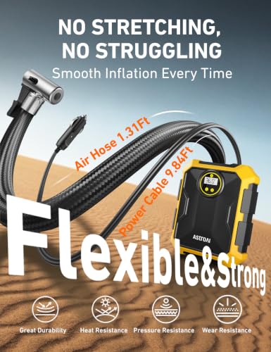 Tire Inflator Portable Air Compressor 12V DC Integrated Storage (Yellow)