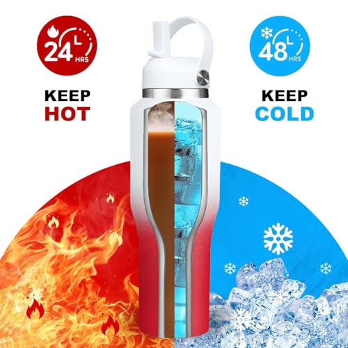 40oz Stainless Steel Water Bottle (White&Rose Red-A / 40 Ounces)