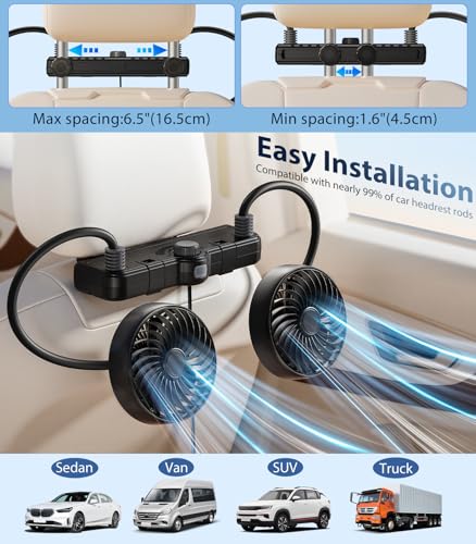 Dual Head Gooseneck Car Cooling Fans for Back Seat for Kids