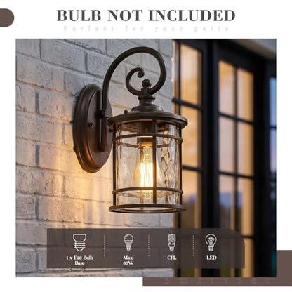 Outdoor Porch Light Fixture (Oil Rubbed Bronze - Water Ripple Glass / 12.4 Inch)