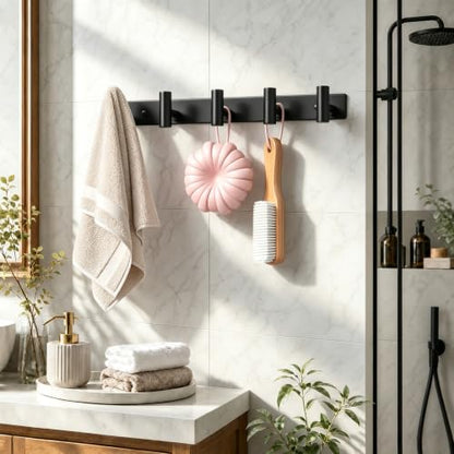 Wall Mounted Coat Rack ("T" Shape 5 Hooks - 1 Pack / Black)