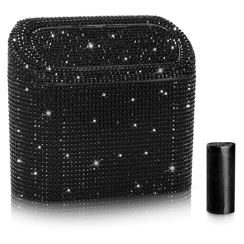 Bling Car Trash Can with Lid (Black/Black Rhinestone)