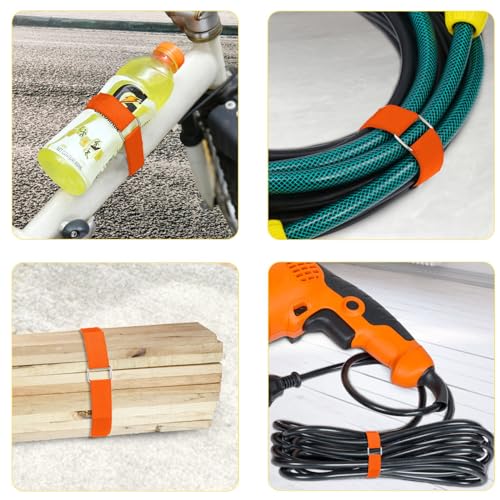 1"x16ft Hook and Loop Straps with 25 Metal Buckles (1in x 16ft Orange)