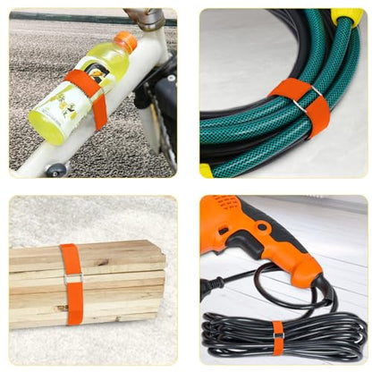1"x16ft Hook and Loop Straps with 25 Metal Buckles (1in x 16ft Orange)