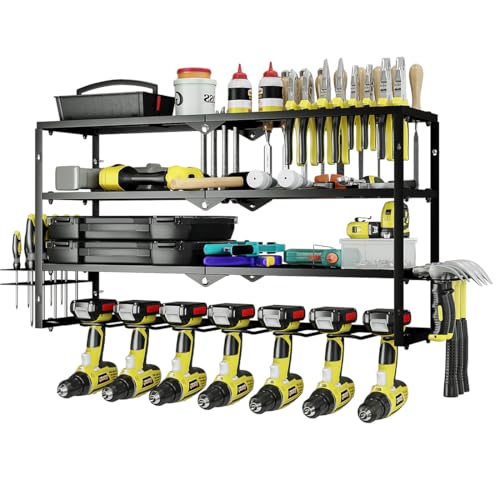 Power Tool Organizer Heavy Duty Wall Mount Drill Tools Holder (Black / 7 Slots 3Layers)