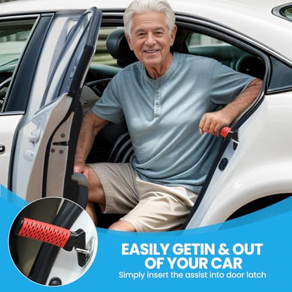 Car Door Handle for Elderly (2 Pack with Strap / Red)