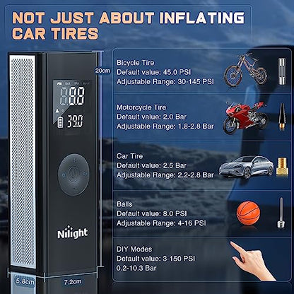 Tire Inflator Portable Air Compressor Battery Powered Rechargeable 12VDC 150PSI Cordless Tire Pump w (Cordless Tire Inflator Air Compressor)