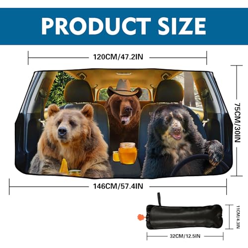 Funny Bear Car Windshield Sun Shade Umbrella Foldable Car Foldable Umbrella Sunshade for Front Window Block UV Rays Car Accessories Auto Windshield Sun Shades Cover (One Size / Funny Bear)