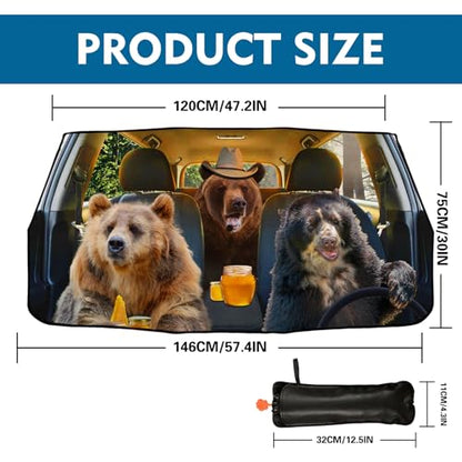 Funny Bear Car Windshield Sun Shade Umbrella Foldable Car Foldable Umbrella Sunshade for Front Window Block UV Rays Car Accessories Auto Windshield Sun Shades Cover (One Size / Funny Bear)