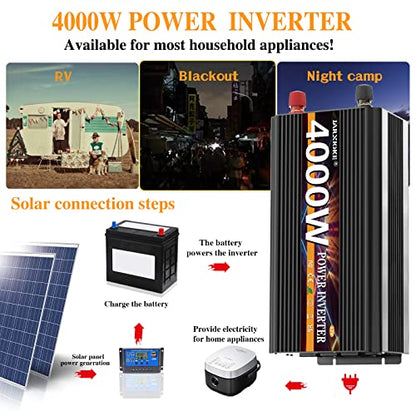 4000 Watt Power Inverter 12V DC to 110V 120V Converter for Family RV Off Grid Solar System Car with Type (12v-4000W)
