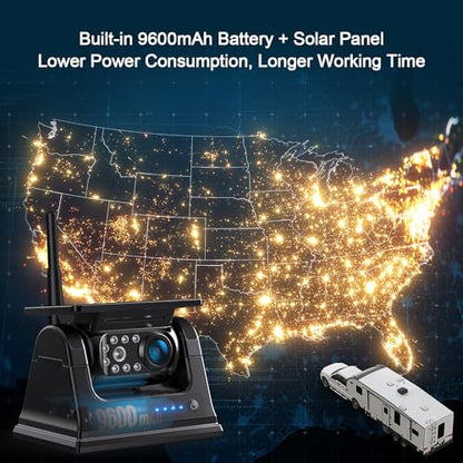 7" HD 1080P Magnetic Solar Wireless Backup Camera 1 Min DIY Install (Murky Black / 7-inch 2-Camera)