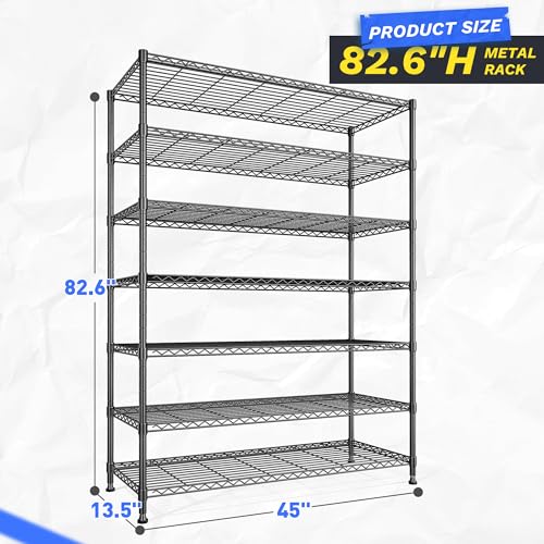 82.6" H 7 Tier Metal Shelving Unit 1400LBS Adjustable Shelves (45" W x 82.6" H x 13.5" D)