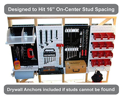 Pegboard Organizer 4 ft. Metal Pegboard Standard Tool Storage Kit with Galvanized Toolboard and White Accessories (Metallic Pegboard with White Accessories)