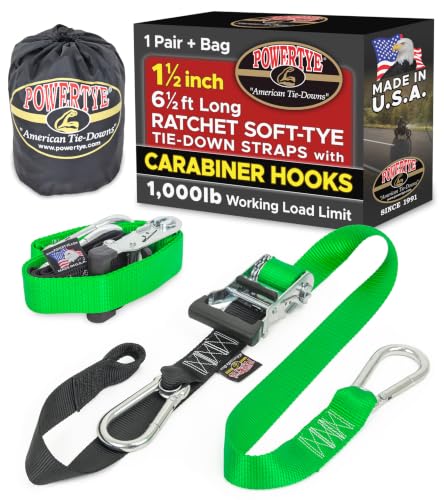 1.5 inch x 6.5ft Ratchet Straps w (6.5 ft + Storage Bag / Green)