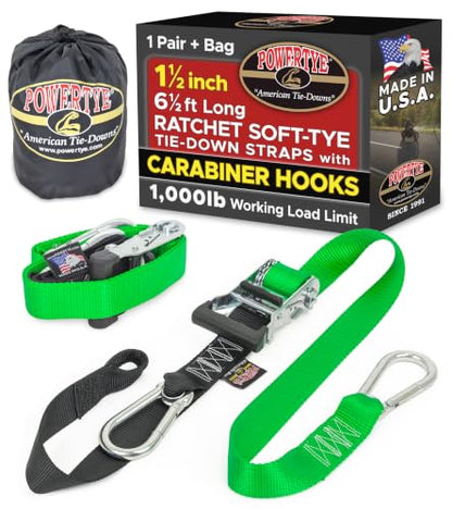1.5 inch x 6.5ft Ratchet Straps w (6.5 ft + Storage Bag / Green)