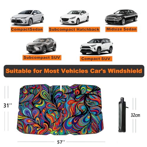 Windshield Sun Shade Umbrella for Car Foldable Umbrella Front Window Sunshade UV Block Windshield Shades for Sedan (Abstract)