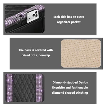 Upgraded Car Center Console Cover with Rhinestones (Upgraded Diamond - Bling Purple)