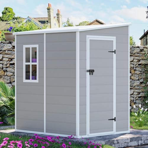 5x3 FT Small Resin Storage Shed with Floor Included (Gray)