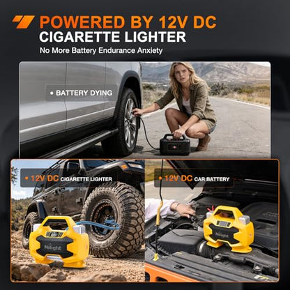 Portable DC 12V Tire Inflator Dual Cylinders and Dual Motors 150PSI (Heavy Duty Tire Inflator)
