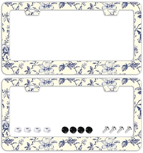 Blue Floral Flowers License Plate Frames (Blue Floral Flowers)
