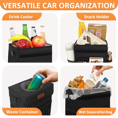 Car Trash Can with Lid Leak Proof Car Accessories for Women (4.2 Gallons / Black)