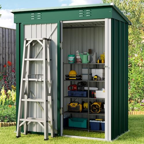 5x3 FT Outdoor Shed (Green / 5' x 3' FT/Sloped-roof)