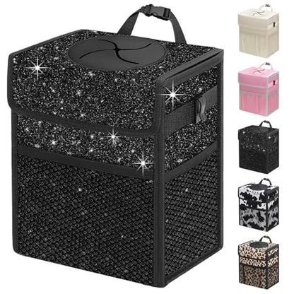 Car Trash Can with Lid (3 Gallons / Shiny Black)