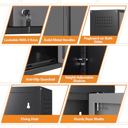 Metal Garage Wall Cabinet with 2 Doors and 1 Adjustable Shelf (Black&gray / 26"H Wall Cabinet(2-Door))
