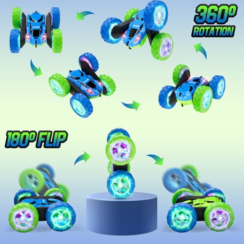 RC Cars Toys for Kids Ages 6 (Blue&green / Glow (Headlights & Wheel Lights))