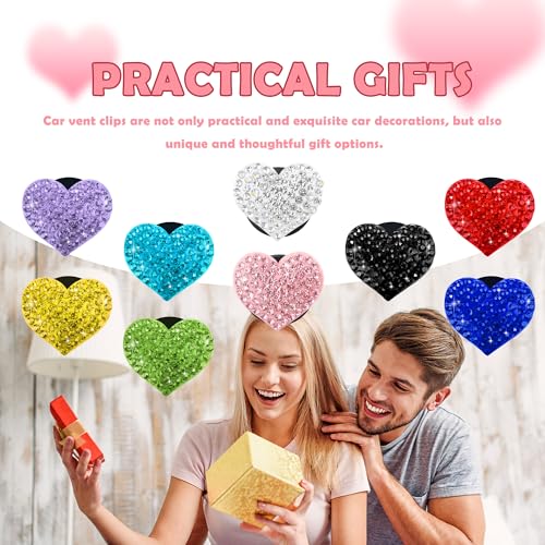 4PCS Heart Shaped Car Vent Clips with Rhinestone (Yellow)