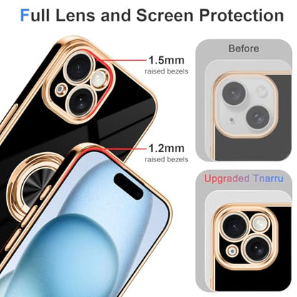 Designed for iPhone 15 Case with Ring Stand Slim Black (Black / 6.1'' iPhone 15)