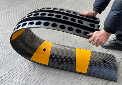 Rubber Speed Bump 6 Feet Rubber Driveway Modular Heavy Duty Speed 72.4 x 12 x 2.4 Inch Cable Protector Ramp for Garage Gravel Roads Asphalt Concrete (2 pack 6ft speed bump)