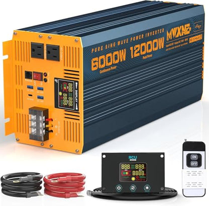 6000 Watt Power Inverter Pure Sine Wave 48V DC to 110V 120V Heavy Duty Inverter with Remote Control and LED Display (6000W- 48V)