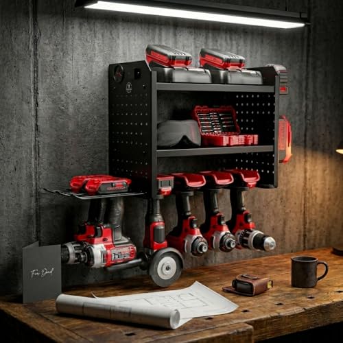 Power Tool Organizer Wall Mount (6 Drill Holder / Black)