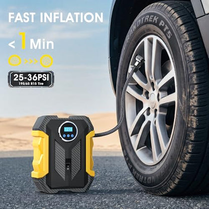 Digital Air Compressor for Car Auto Pump Portable Tire Inflator with LED Light DC 12V (Yellow)