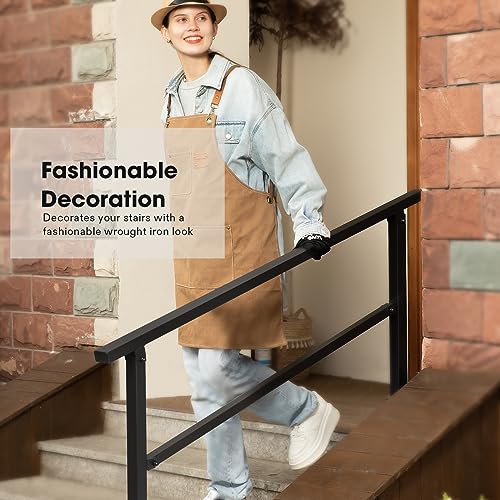 5 Step Stair Handrail 69"x36" Wrought Iron Porch Railing Black (Black / 5 Steps)