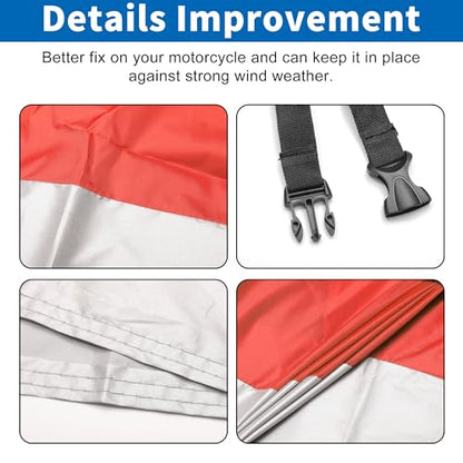 Motorcycle Cover for Harley Davidson for Honda for Suzuki All Season Weather Waterproof Sun Motorbike Cover Fits Up to 78.74'' Motorcycles Vehicle Cover M Red Silver Tone (Red / M)