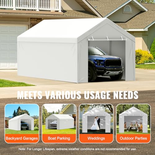 Carport Replacement Canopy Top Cover + Sidewall 10 x 20 ft (White / 10x20ft)