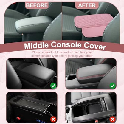 Car Center Console Cover with 2 Organizer Pockets Storage Bags (Pink)