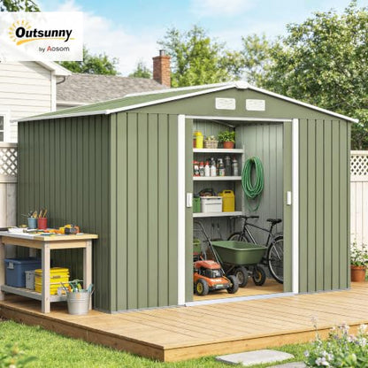 9' x 6' Outdoor Storage Shed Garden Tool Metal Shed Green (Green / 9' x 6')