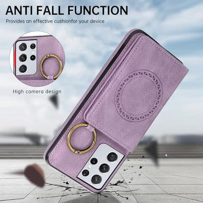 Compatible with Samsung Galaxy S21 Ultra 5G Wallet Case Screen Protector Crossbody Shoulder Strap Ring Buckle Stand Card Holder Phone Cover for S21ultra 21S S 21 21ultra G5 Women Men Purple (Purple / for S21 Ultra)