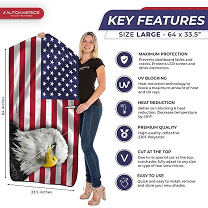 1 Piece Windshield Sun Shade New American Eagle Flag USA Patriotic Design (USA EAGLE FLAG / LARGE = 64 x 33.5 inches)
