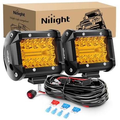 2PC 4Inch Amber Led Pods Triple Row 60W Flood Spot Combo Driving Fog Lights with 16AWG Wiring Harness (Amber 2PCS with Wiring Harness / Led Pods)