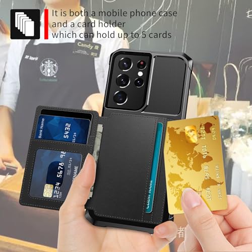for Samsung Galaxy S21 Ultra Case with Card Holder (Black / Samsung Galaxy S21 Ultra)