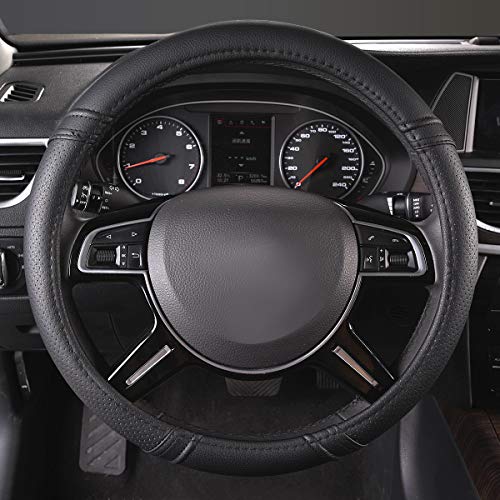 Classical Leather Automotive Universal Steering Wheel Covers (Pure Black)