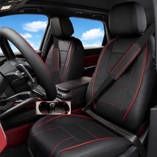 14 PCS Leather Car Seat Covers Full Set (Steering Wheel Cover Set / Black & red)