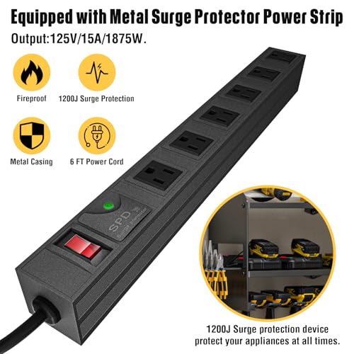 Power Tool Organizer with Charging Station Wall Mount (with Power Strip / Black)